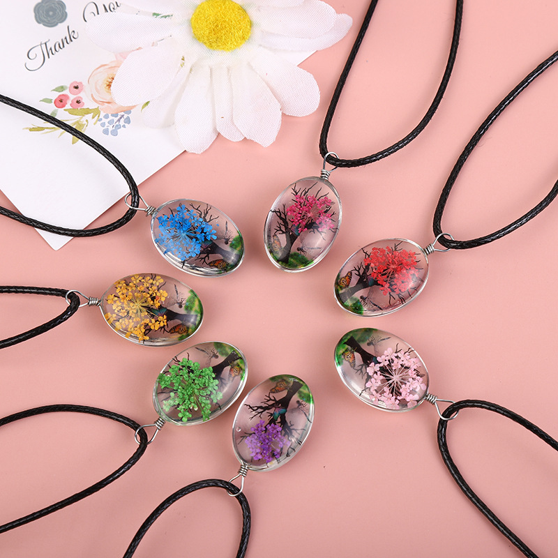 Birth Flower Necklace - Real Dried Flower Baby's Breath Necklace