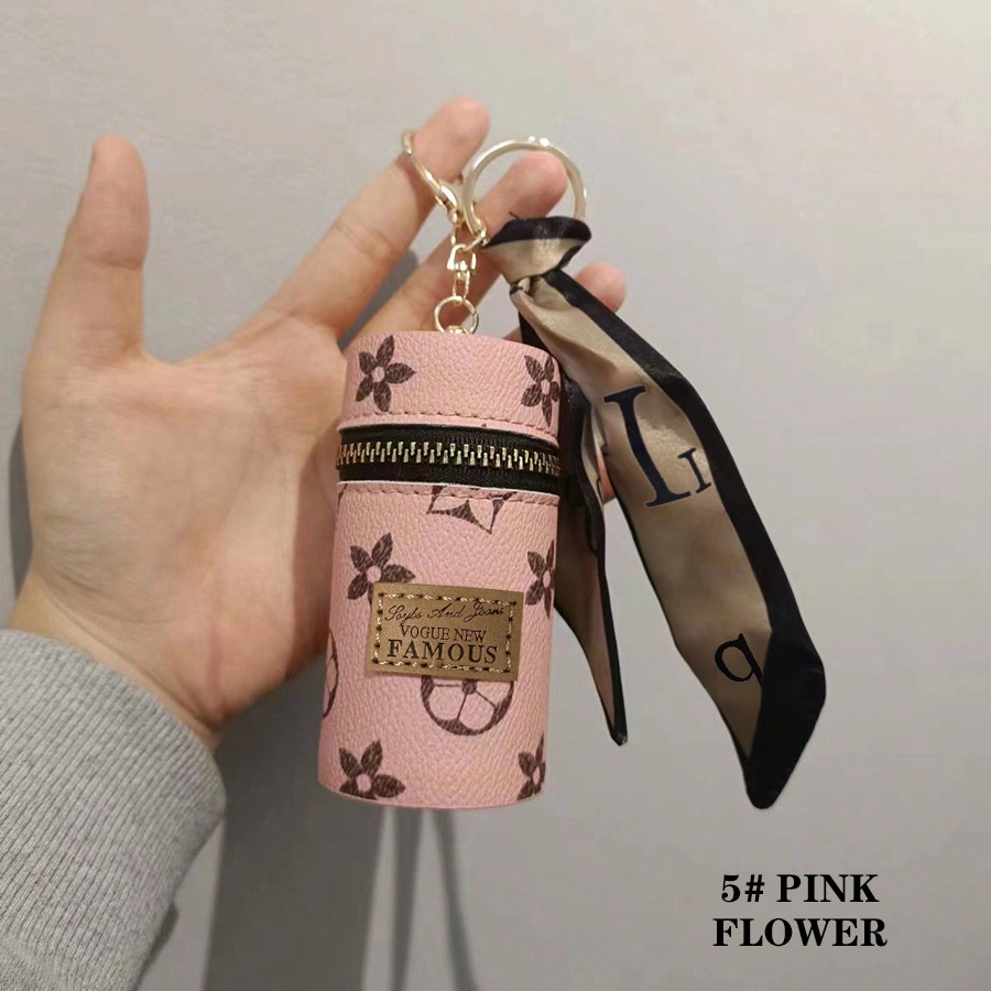Monogram Keychain Leather - 1pc Stylish Cylindrical Lipstick Case Keychain