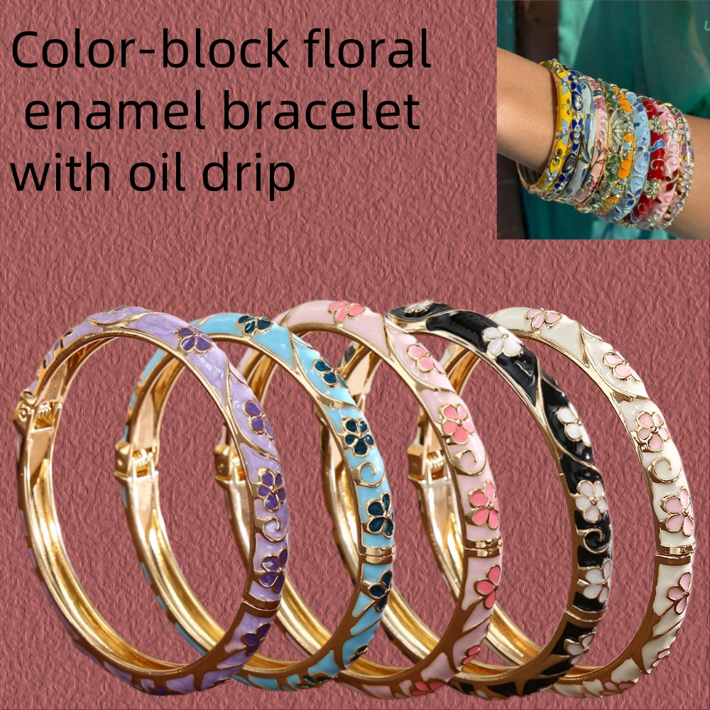 Coordinates Bracelet - Vintage cloisonné color-block flower oil-drop enamel