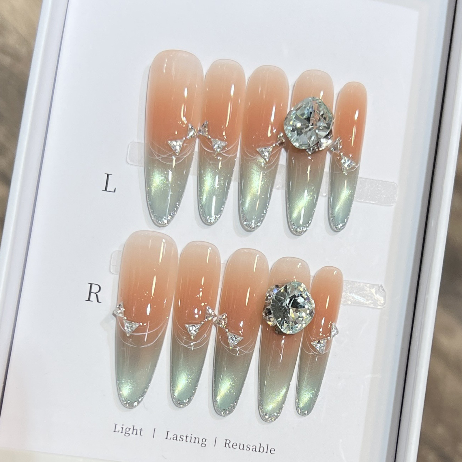 10pcs Long Almond Fake Nails T - Pressed Flower Art 리뷰 및 가격