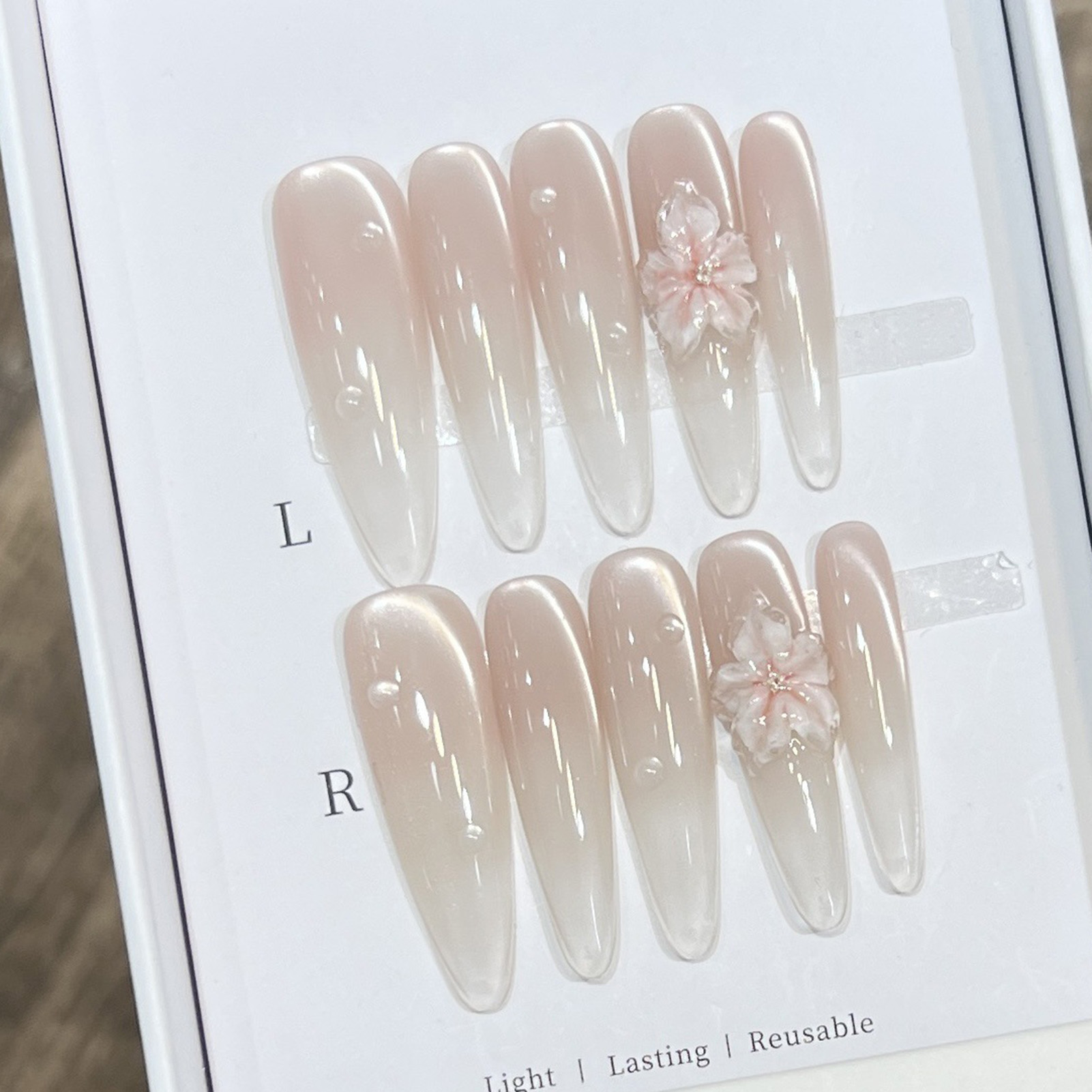 10pcs Long Almond Fake Nails T - Pressed Flower Art 리뷰 및 가격