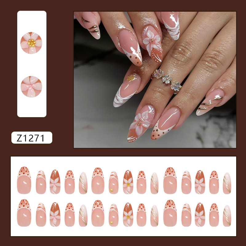 Almond Press On Nails Nude Pol - Pressed Flower Art 리뷰 및 가격