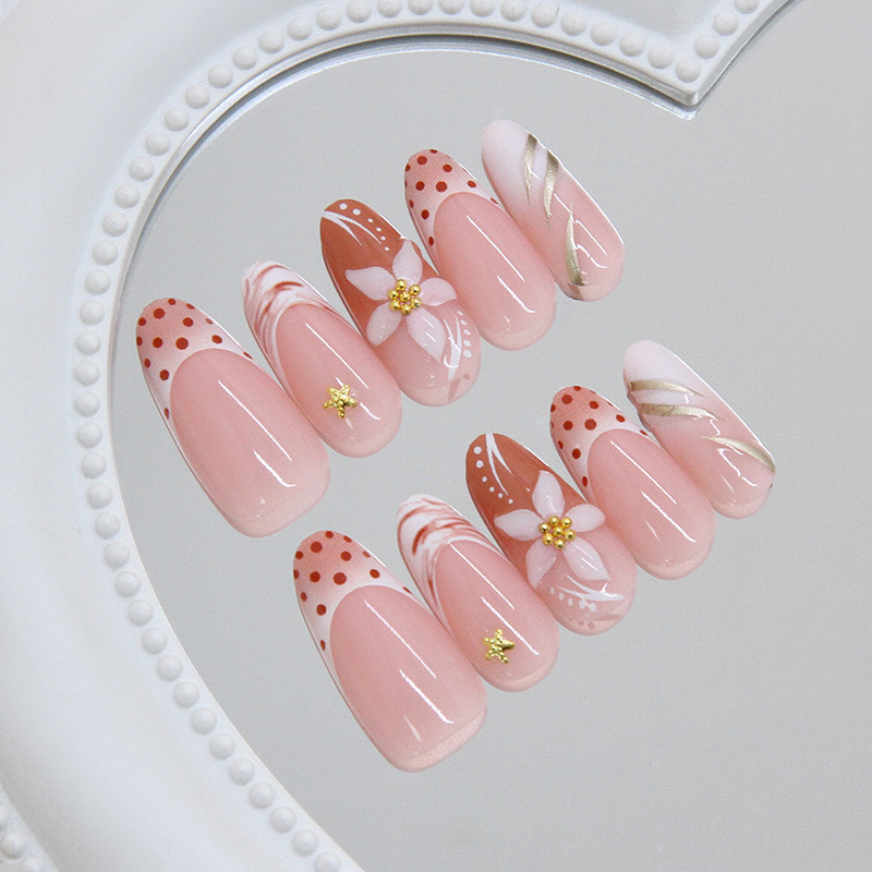 Almond Press On Nails Nude Pol - Pressed Flower Art 리뷰 및 가격