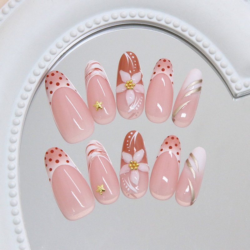Almond Press On Nails Nude Pol - Pressed Flower Art 리뷰 및 가격