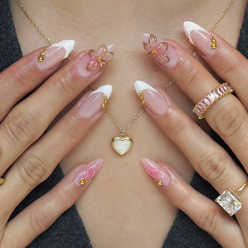 24pcs Almond Press On Nails ti - Pressed Flower Art 리뷰 및 가격