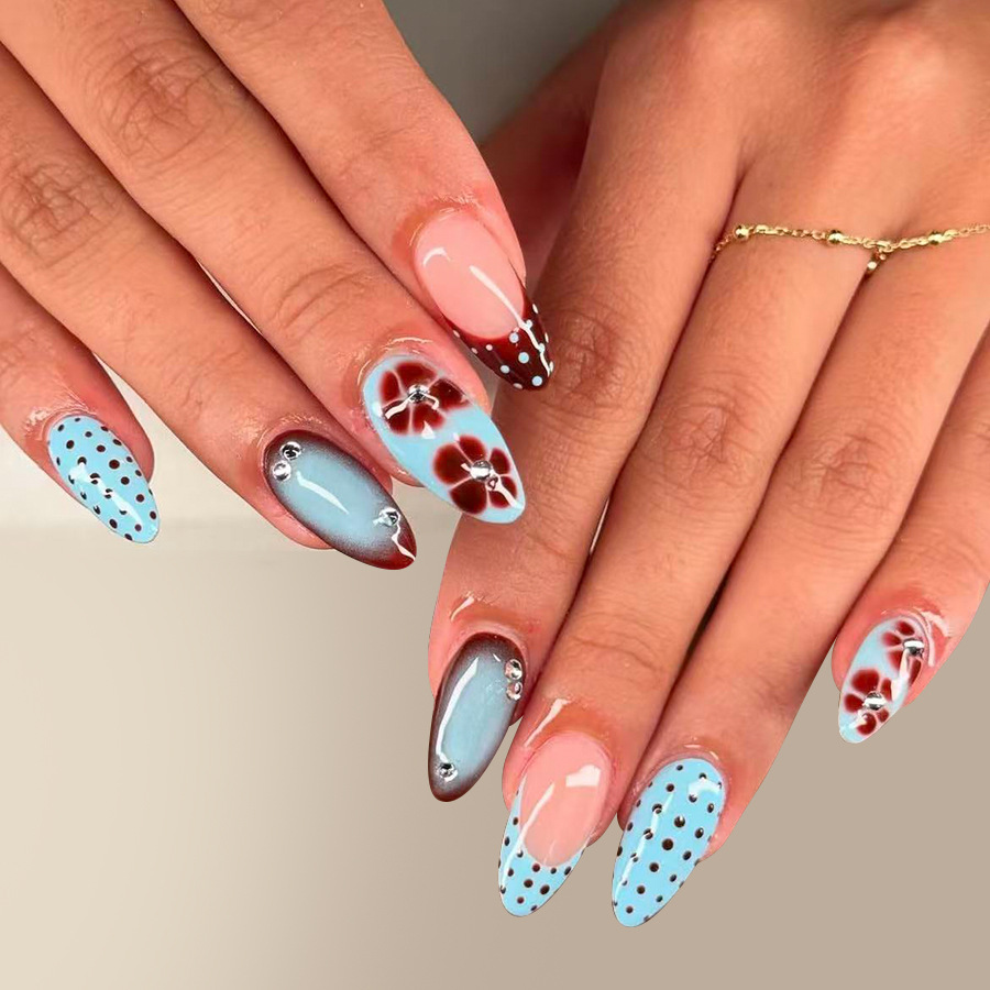24pcs Leopard Print Brown Nail - Pressed Flower Art 리뷰 및 가격