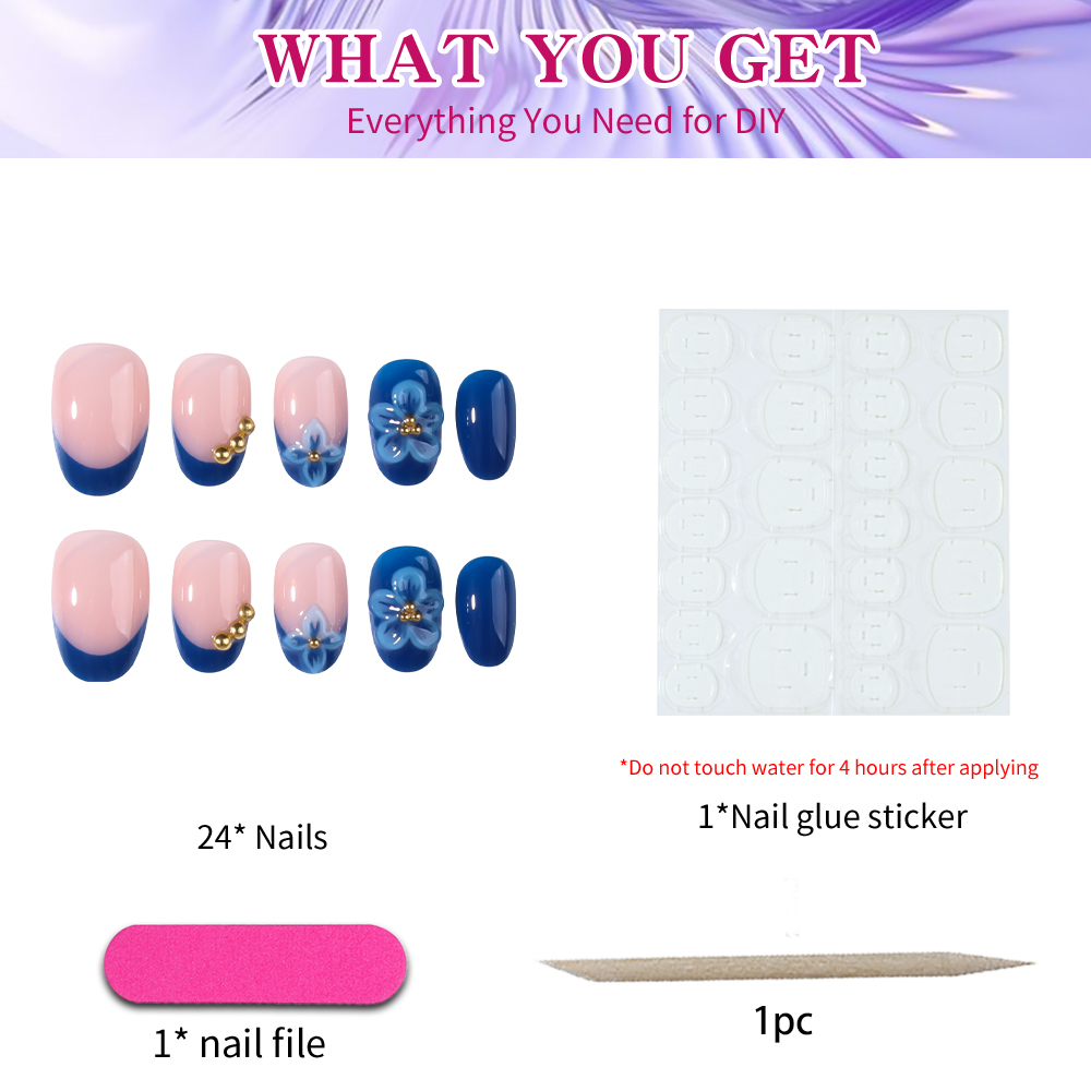 24pcs Short Oval 3D Gel Nail S - Pressed Flower Art 리뷰 및 가격