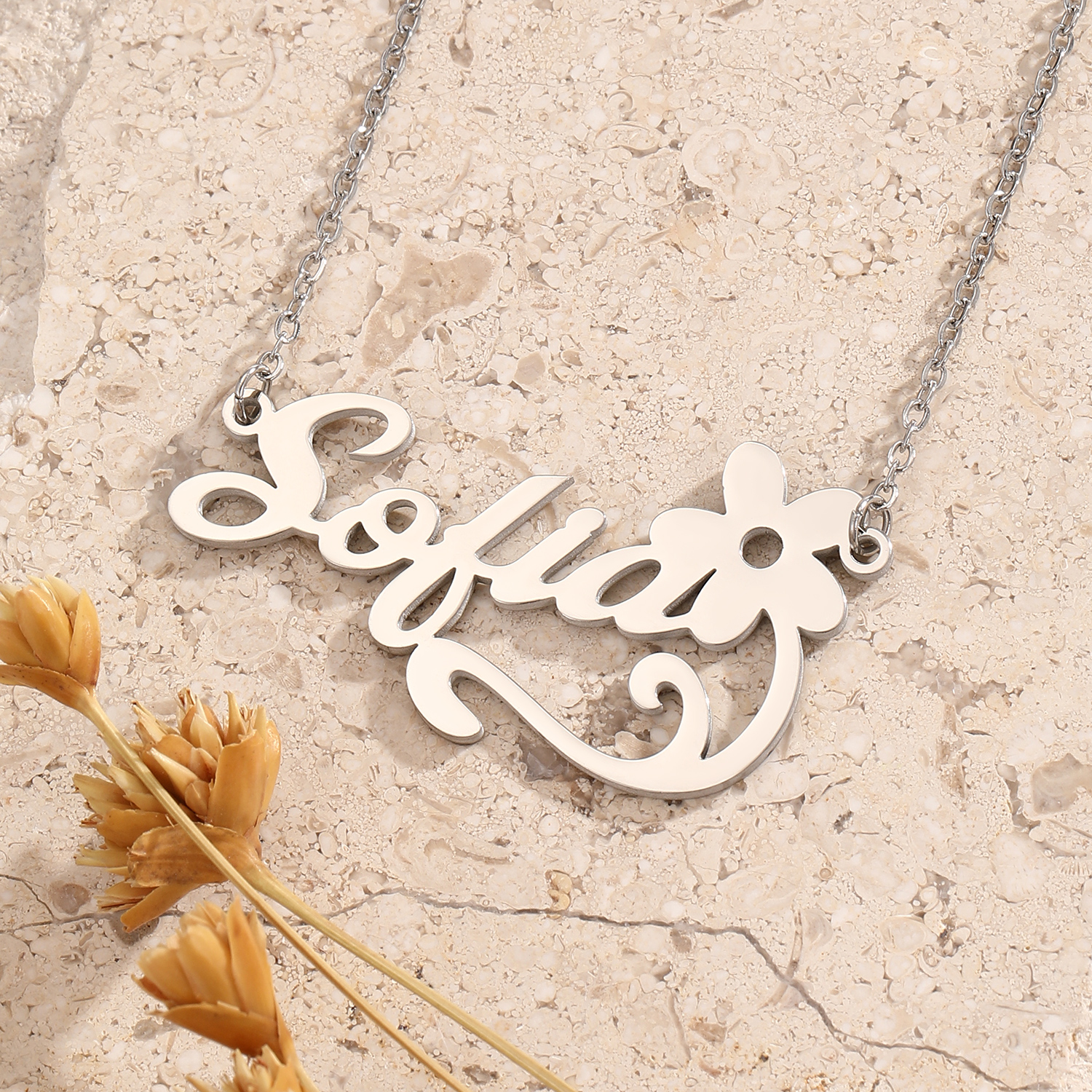 Stainless Steel Flower Letter  - Name Necklace Custom 리뷰 및 가격