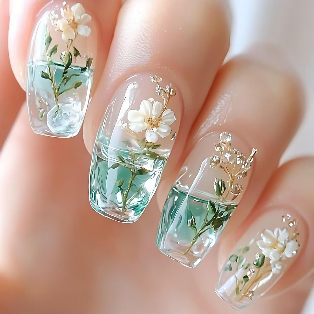 Medium fake nails for women gi - Pressed Flower Art 리뷰 및 가격