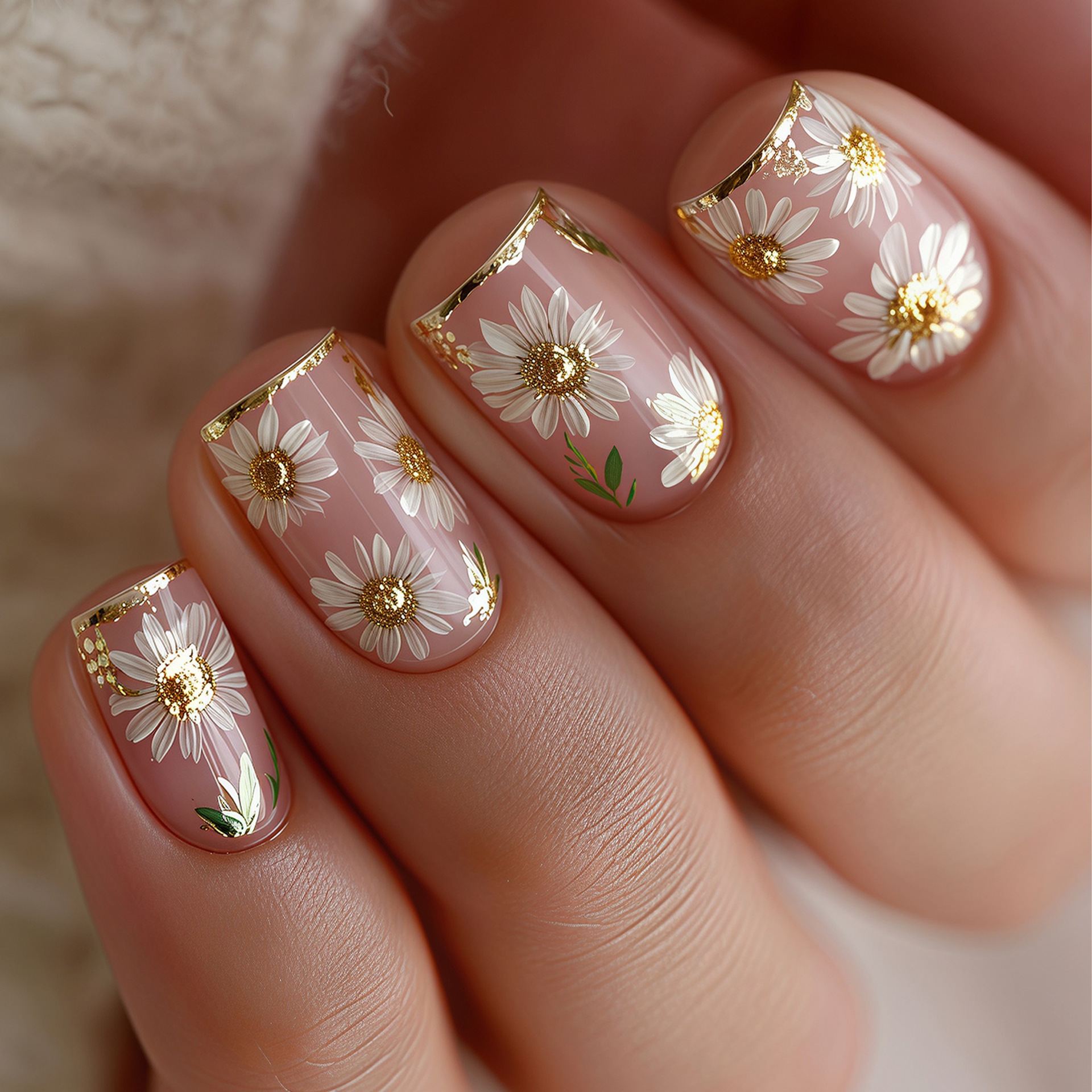 Short Square fake nails golden - Pressed Flower Art 리뷰 및 가격