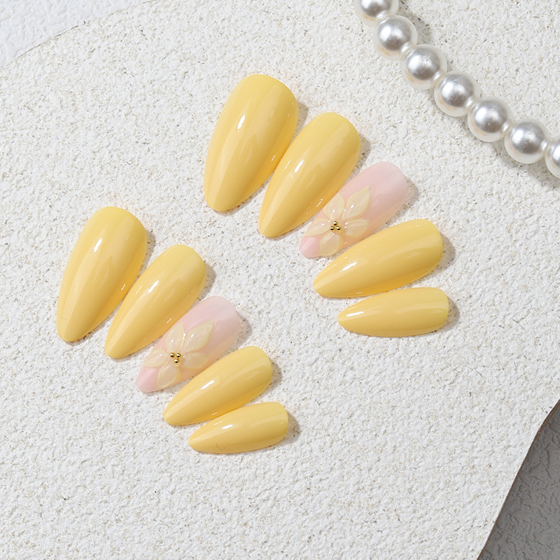 24PCS Yellow Almond Press On N - Pressed Flower Art 리뷰 및 가격