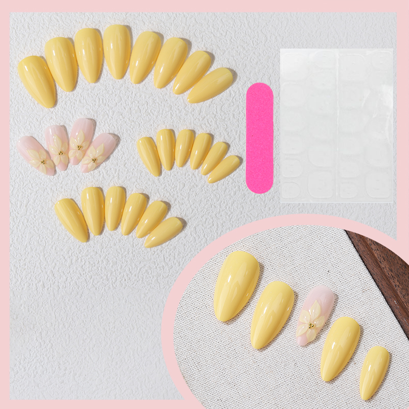 24PCS Yellow Almond Press On N - Pressed Flower Art 리뷰 및 가격